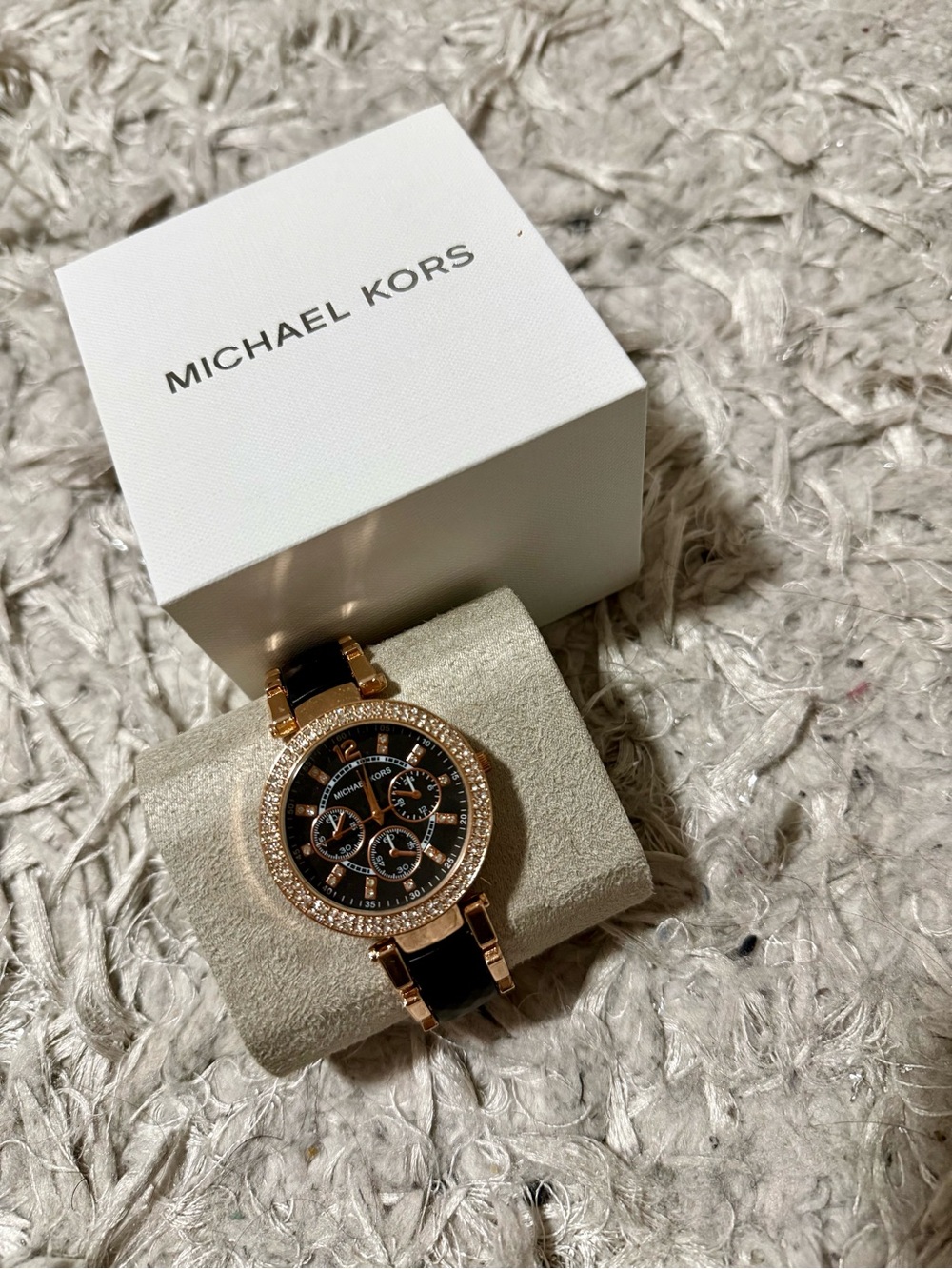 Michael Kors Black Dial Rose Gold Crystal-Trim Watch